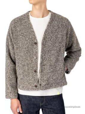 Men's Sherpa Fleece Button Up Cardigan with Pockets